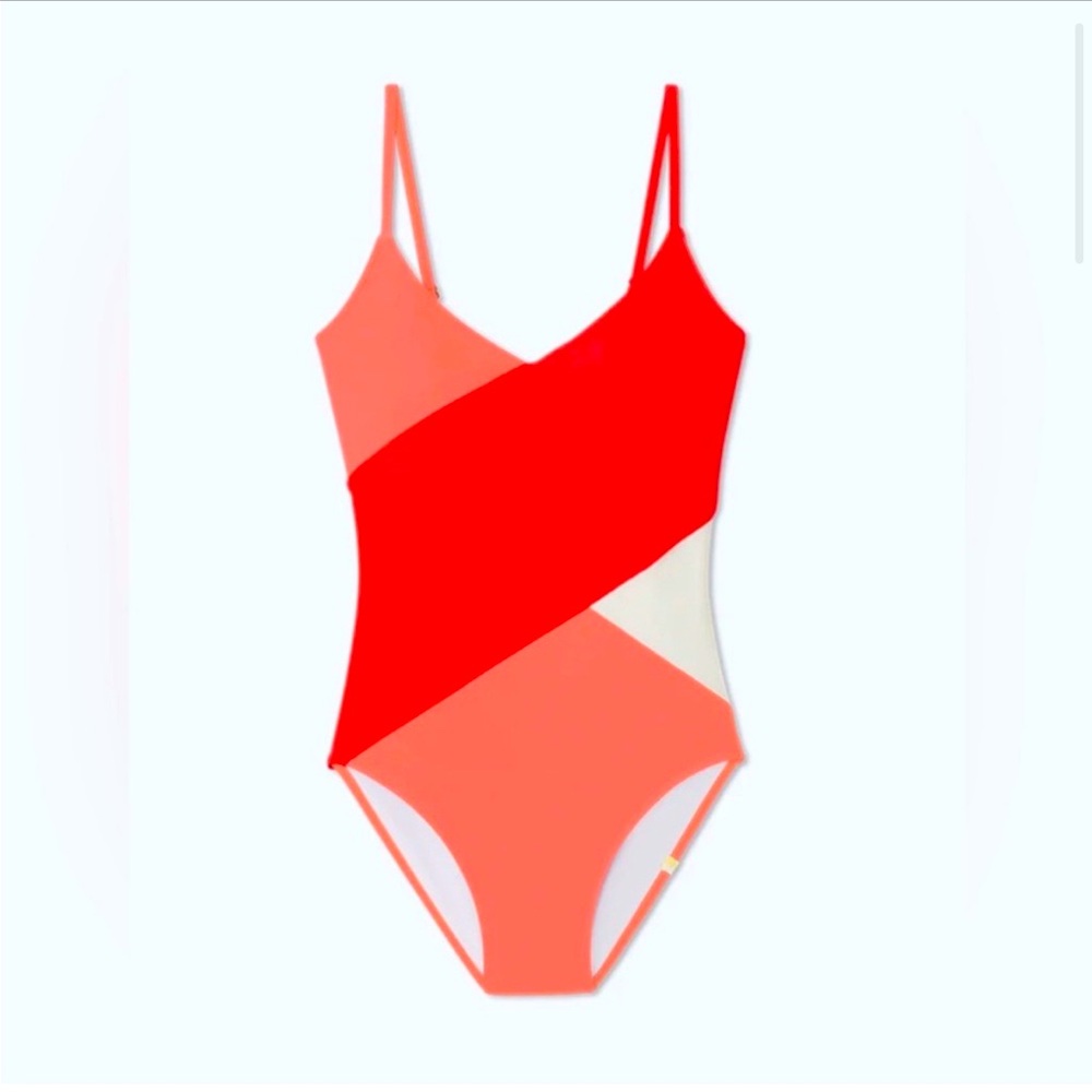 Summersalt Marina One Piece Swimsuit in Grapefruit & Coral & White Sand BNWT